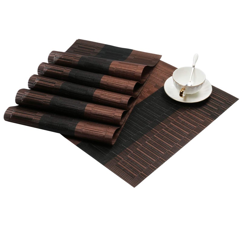 SHACOS Placemats Set of 4 Woven Vinyl Table Mats Place Mats for Dining Table Heat Resistant Wipe Clean (4, Ombre Coffee Black) - Image 2